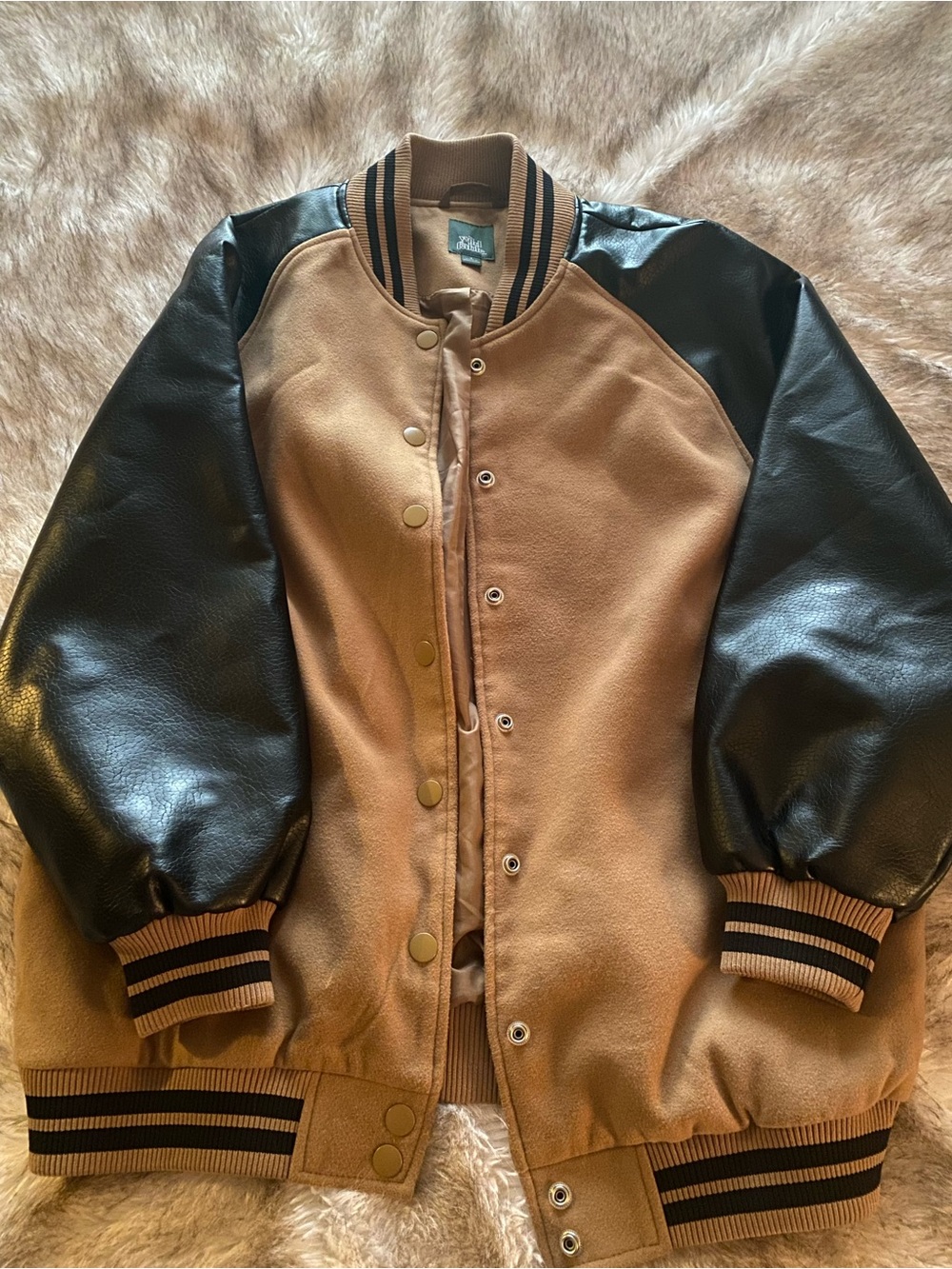 wild fable Two-Tone Bomber Jacket in Tan and Black